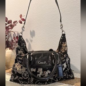 Coach F15653 Black Leather Horse Carriage Satchel Handbag Crossbody Tote Bag